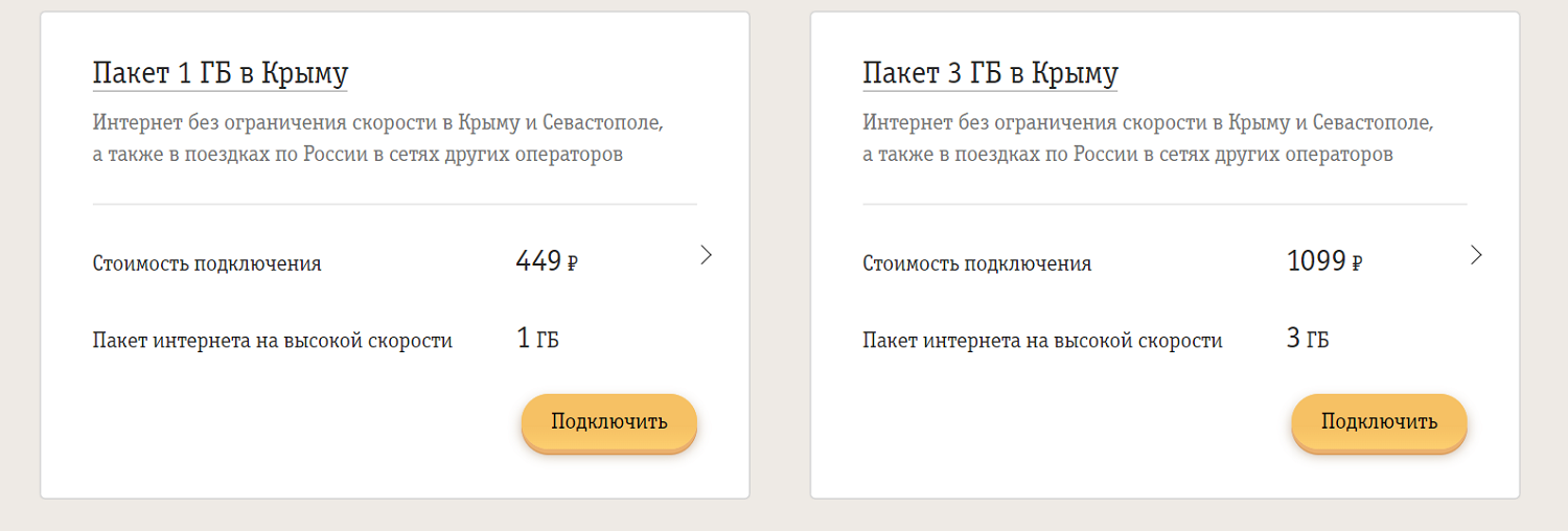 Пакеты интернета в Крыму от билайн
